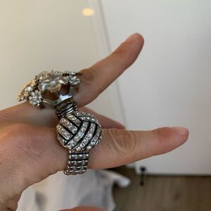 Vintage silver color rings stretchy bend  Good condition  Set of two